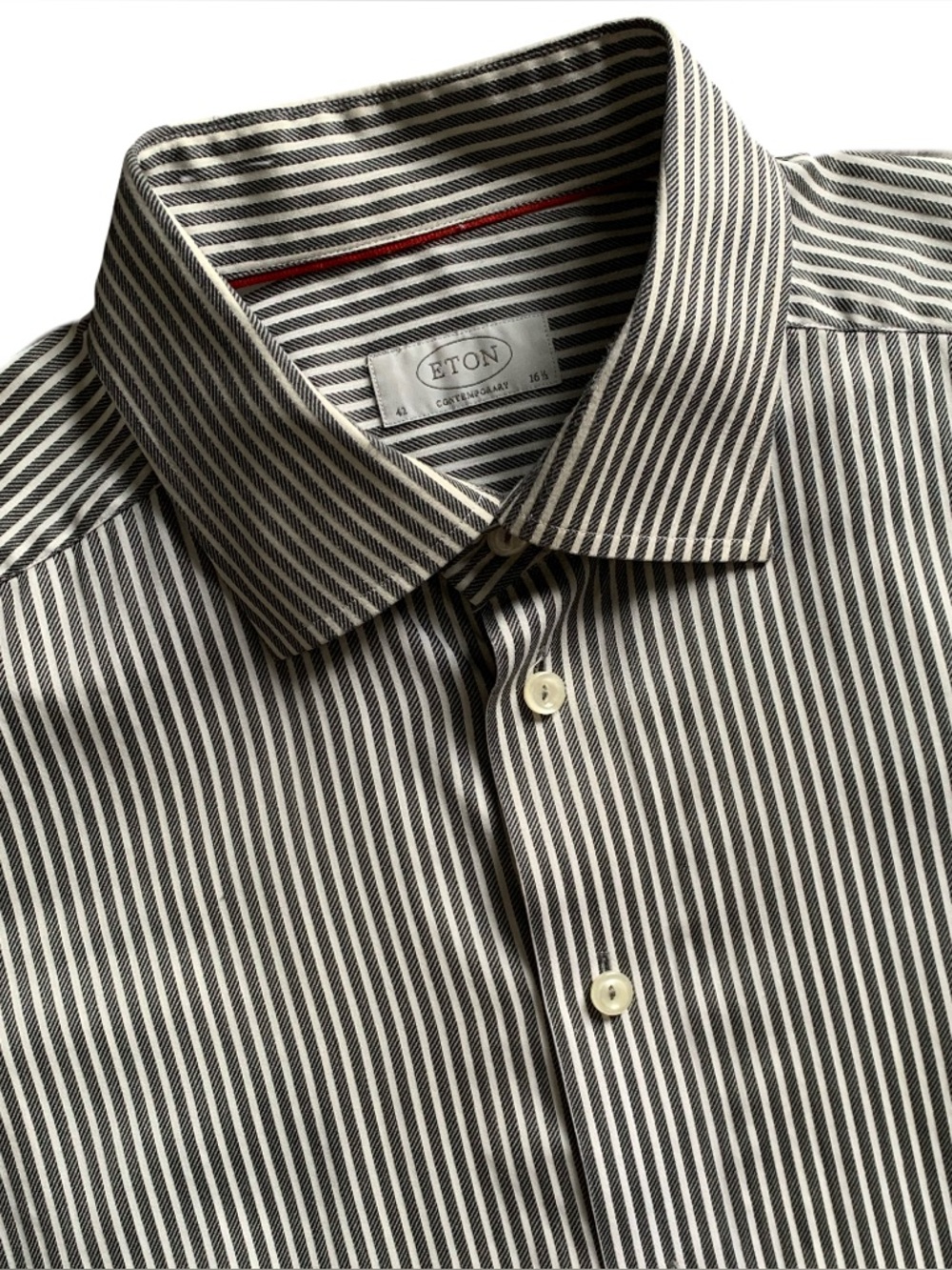 Eton Striped Contemporary Fit Dress Shirt Grey / White Size 16.5